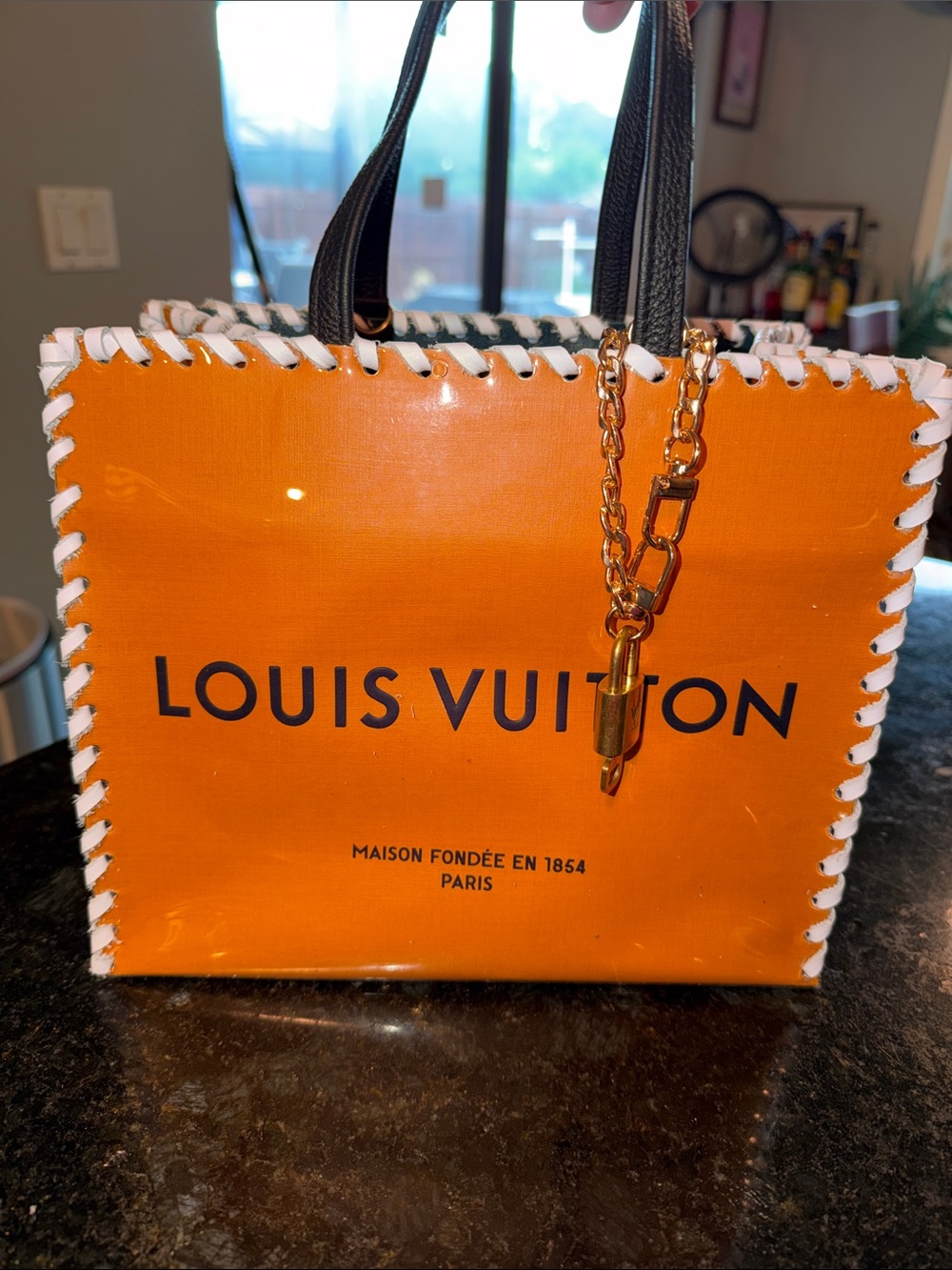 Iconic Louis Vuitton  Safran  Bag White Whipstitch and Chain #309 lock & key - Picture 2 of 9